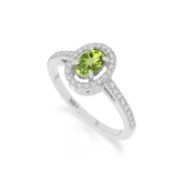 natural peridot solitaire halo engagement rings in sterling silver